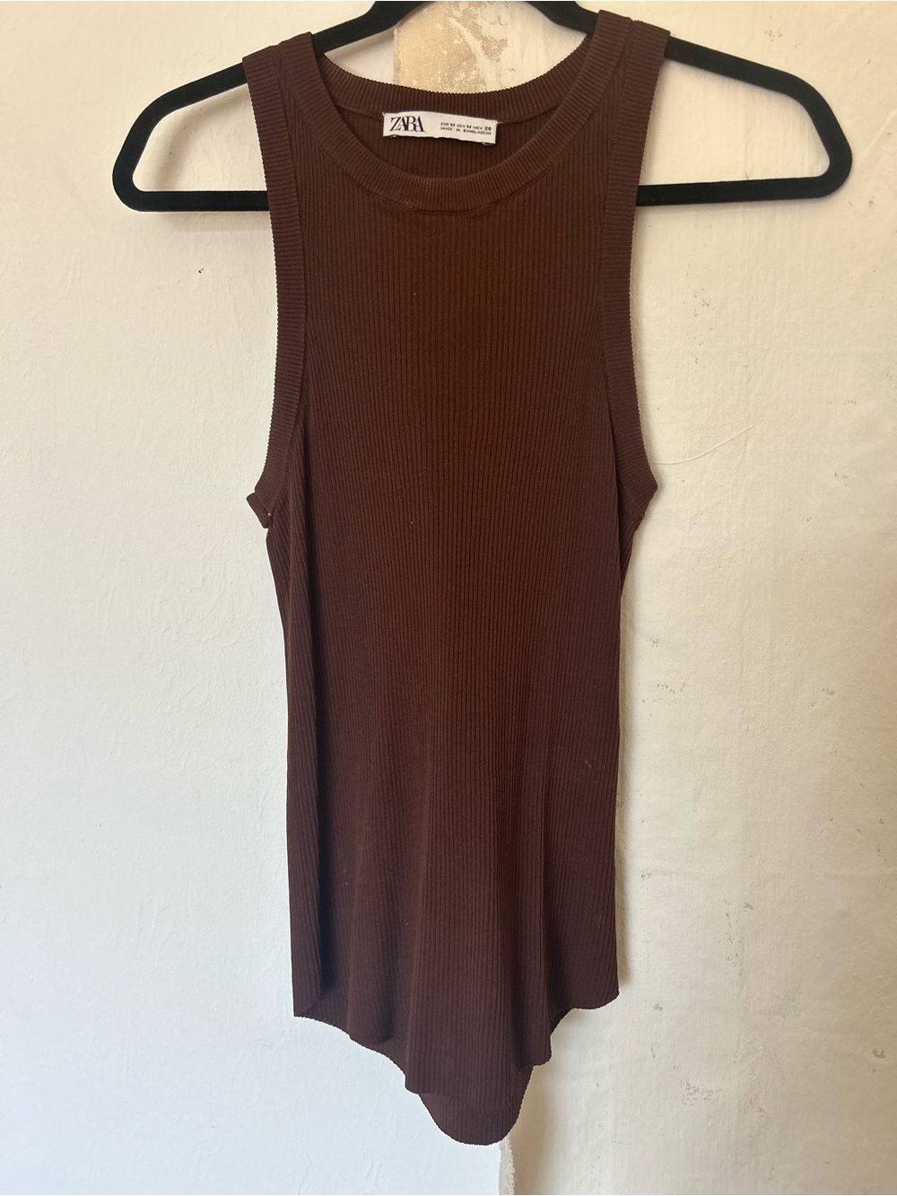 ZARA Ribbed Tank Top in Chocolate Brown